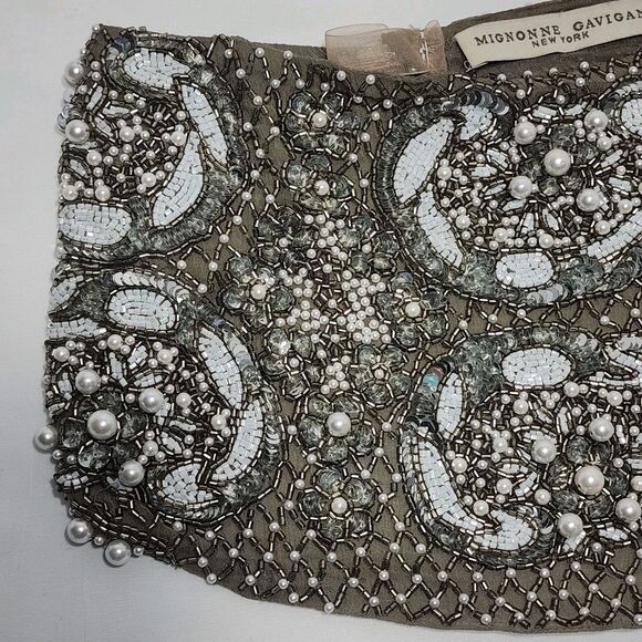 Mignonne Gavigan Le Charlot Gray Pearl Beaded Embellished Statement Scarf Neckla - Picture 4 of 7